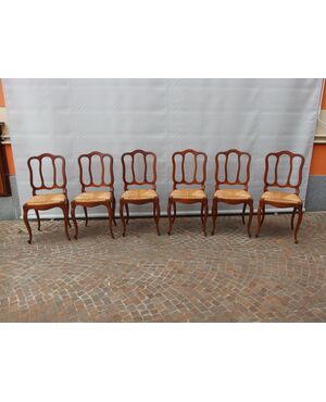 N. SIX RUSTIC WALNUT CHAIRS LATE 1800s cm L45xP45xH97