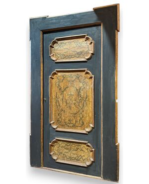 PTL447 - Lacquered and painted door with frame, 18th century, opening size cm W 93 x H 216
