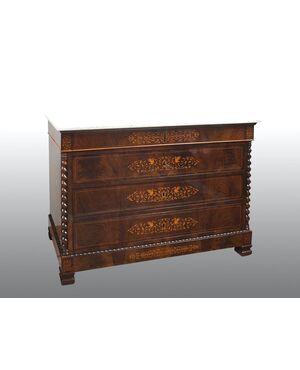 Antique Smith Napoletano chest of drawers in mahogany feather with maple inlays.19th Century period.     