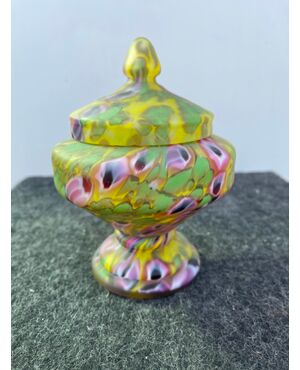 Vase with murrine glass lid.Artists Barovier, Murano.     