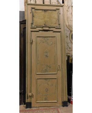 ptl536 - porta laccata con dipinti, completa di telaio, cm l 109 x h 280  