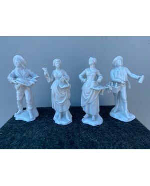 Four popular figures in white porcelain, Ginori Doccia manufacture.     