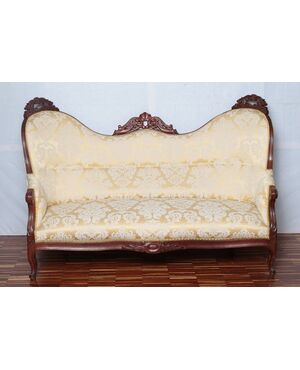 Antico divano francese del 1800 stile Carlo X in mogano Restaurato