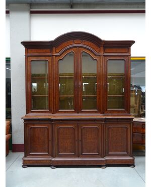 Imponente Libreria in piuma di mogano con vetri molati 1880 Napoleone III Francia