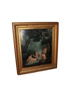 Olio su tela Francese Raffigurante Bagno di Ninfe