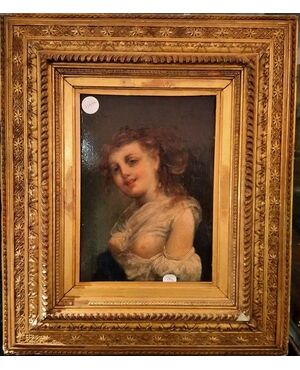 Dipinto olio su tavola "nudo" del 1800 Francese ritratto donna
