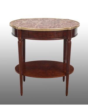 Antique Napoleon III French side table in mahogany with marble top.     