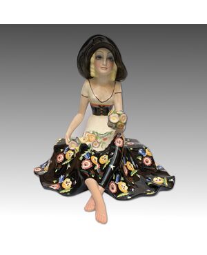 ESSEVI, SANDRO VACCHETTI, &quot;The flower girl&quot;, hand-decorated ceramic     
