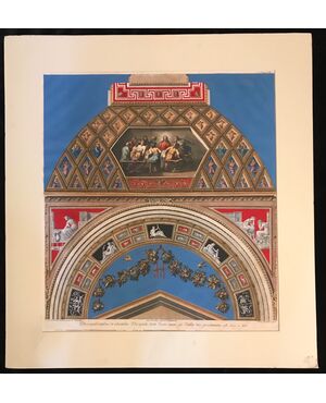 Print Loggia Raffaello at the Vatican with passe-partout XX century-The Last Supper     