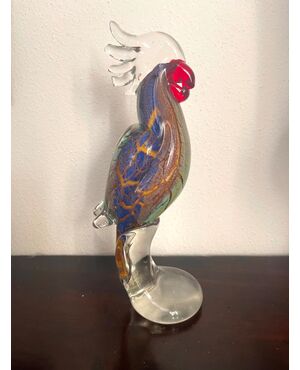 Submerged glass parrot with inclusion of silver leaf.AVe.M Murano manufacture.     