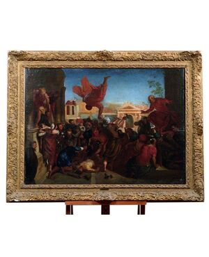 Stupendo dipinto olio su tela italiano del 1700 "Miracolo di San Marco"