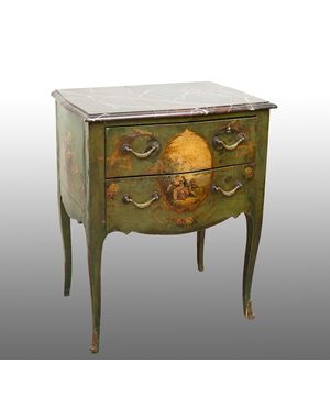 Comodino Luigi XIV Francese in legno laccato e dipinto Stampigliato "Dubois 1683".