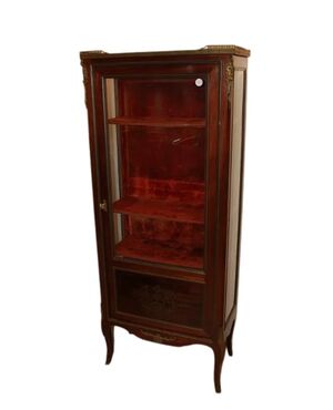 Vetrina ad 1 porta stile Transizione in legno di mogano con applicazioni in bronzo