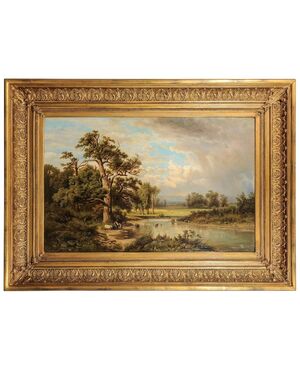 Antique German painting with Italian landscape - O/7427