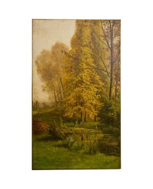 Large antique Spring-Summer landscape painting, also suitable as a sliding door - O/7362