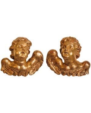 Pair of large 18th-century gilded wood angels - O/7283