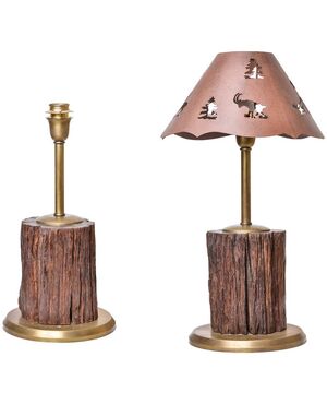 Fossil wood table lamps for mountain homes. O/7566-7567-7568
