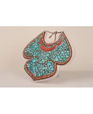 Antique Rare Tibetan Breastplate in turquoise and coral - O/5153
