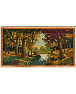 Rare small Persian KASHAN carpet with "panorama" subject - SN