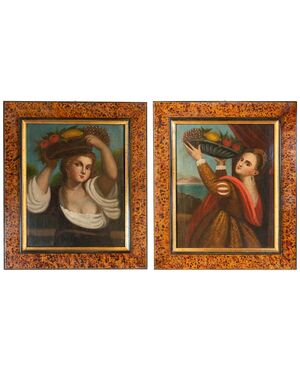 Pair of antique French paintings with a portrait of Lavinia - O/7418