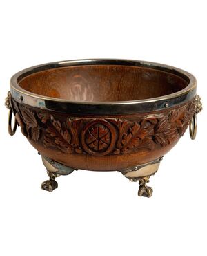 Antique Scottish wooden and silver plate bowl O/7478