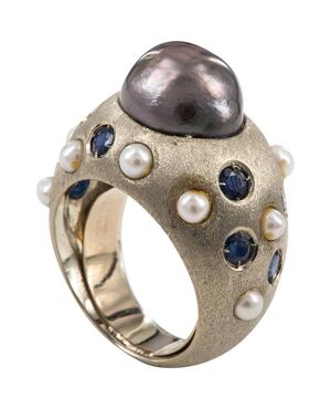 Ring with black pearl, sapphires and pearls - SN/E