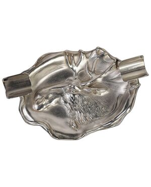 Silver ashtray with moose - A/2736