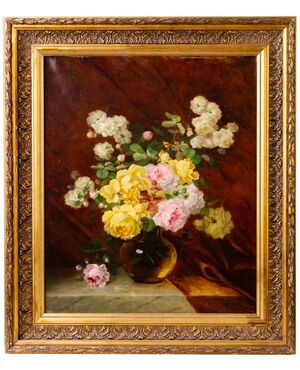"Vase of Roses" oil painting on canvas - O/8157