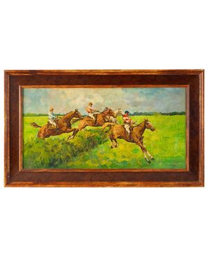 French painting with "horse race" - O/5059