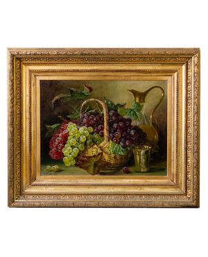 19th-century painting "grapes in a basket" - O/1699