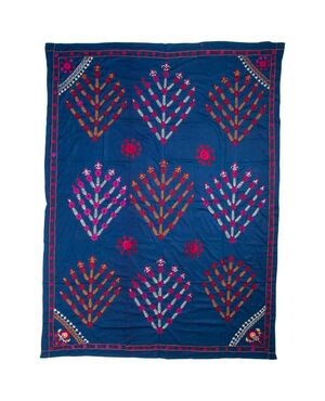 Antique SUSANI embroidered fabric with blue background - B/2371