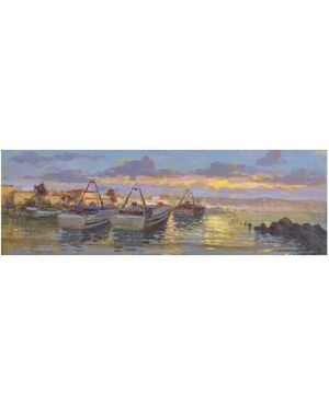 Italian painting "Boats at dusk"- O/6526