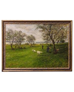 Italian landscape painting with flock - O/8216 -