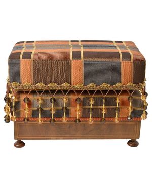 Antico sgabello imbottito inglese - O/4816 -