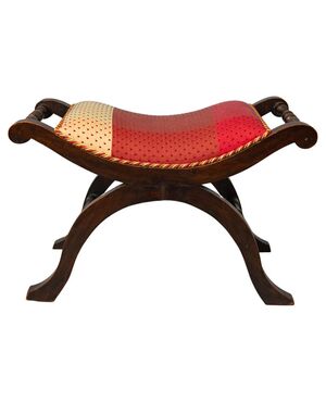 Sgabello inglese in mogano curvo ed imbottito - M/1887 -