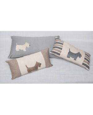 Set of three handmade cashmere cushions with dog embroidery - B/2434 -