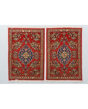 Pair of Persian GHUM bedside rugs - Shah Pahlavi period - no. 708-709.