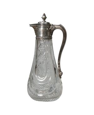 Antica elegante caraffa in cristallo ed argento - O/312 -