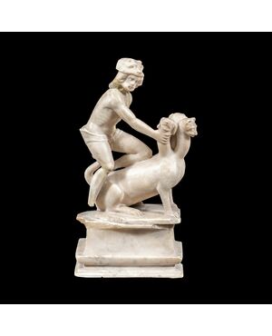 Scultura in alabastro - Ercole e Cerbero. Roma, XVII secolo.