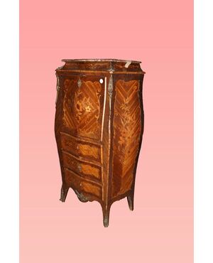 Secretaire riccamente intarsiato con marmo stile Luigi XV del 1800 francese