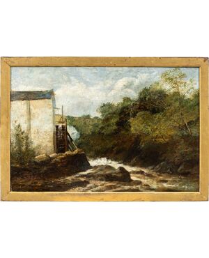 European painter (late 19th century) - Landscape with mill and stream.
