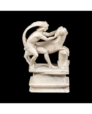 Alabaster sculpture - Hercules and the Cretan Bull. Rome, 17th century.