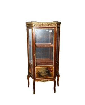 Piccola Vetrinetta francese del 1800 Verins-Martin del 1800 francese con pitture paesaggi