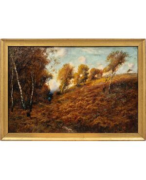 European painter (late 19th century) - Landscape with woods and path.