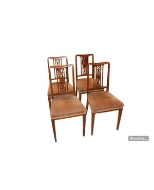 Set of 4 Victorian mahogany wood chairs with inlay threading