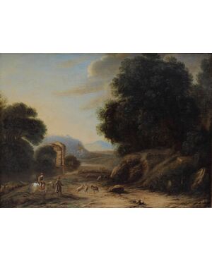 Landscape with figures, 18th century oil painting     
