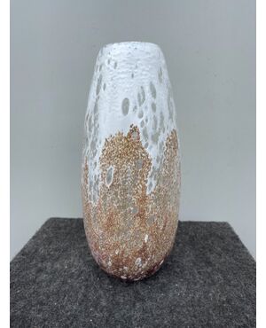 Submerged glass vase with milky and brown inclusions.Murano signature.     