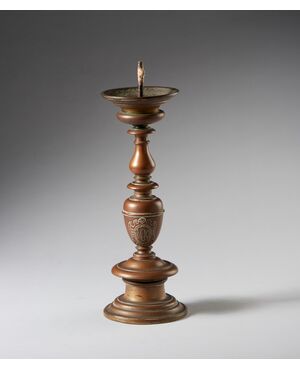 Cast bronze baluster candlestick - Central Italy, 16th century