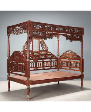 Letto a Baldacchino in Legno Esotico India Inizio XX Secolo