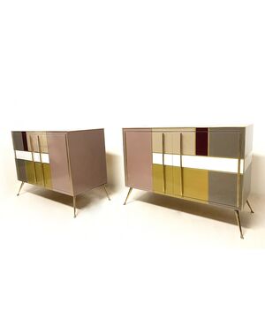 Credenza Vintage 1970 - vetro colorato e ottone